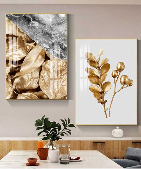 Gold Frame 60*90 Cm Crystall Porsalein Painting Decorative For Living Room 2 pcs